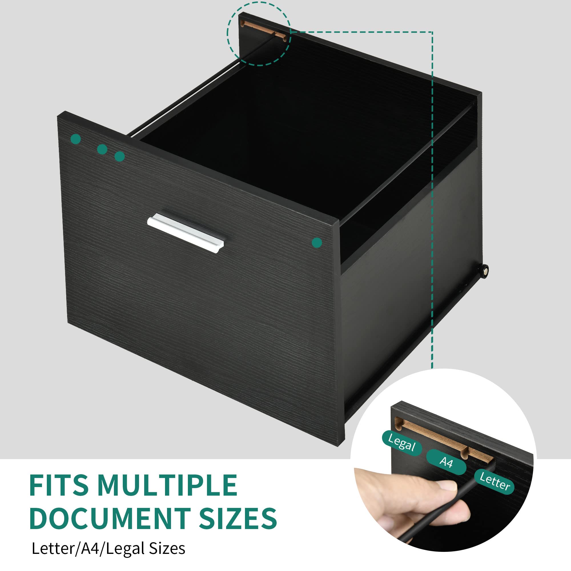 Black Mobile File Cabinet With Charging Station And Locking Drawers For Home Office