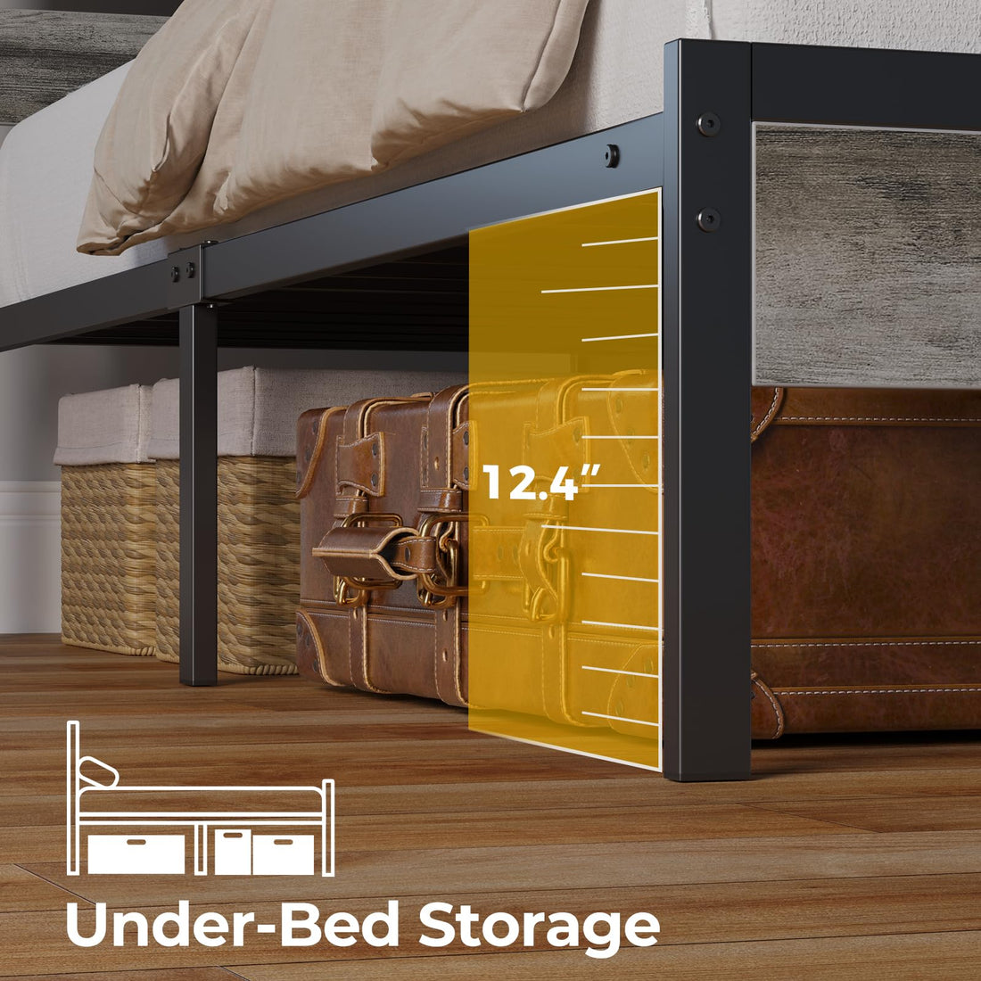 Full Size Metal Bed Frame With LED Headboard USB Charging And Under Bed Storage