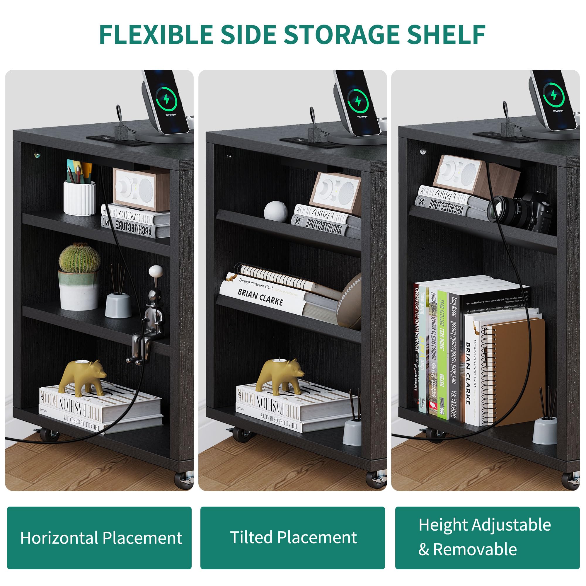 Black Mobile File Cabinet With Charging Station And Locking Drawers For Home Office