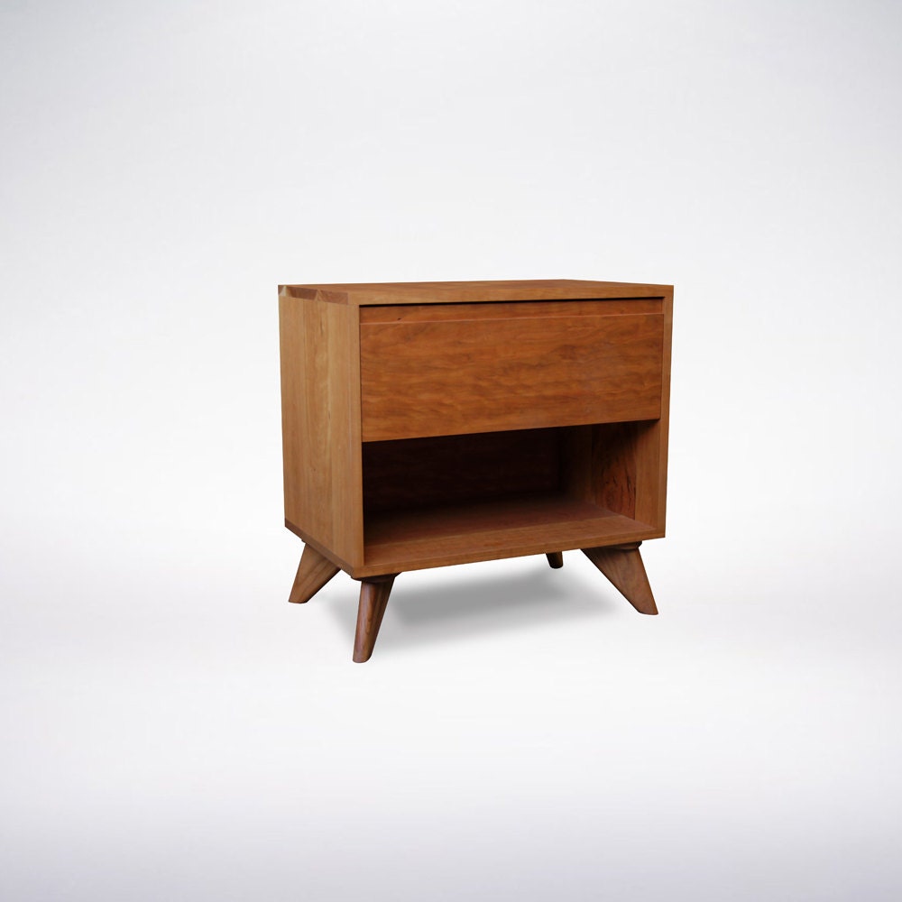 Cube Side Table - Midcentury Modern Side Table - Solid Wood Side Table with Drawer - Maple, Cherry, Oak, Walnut Side Table