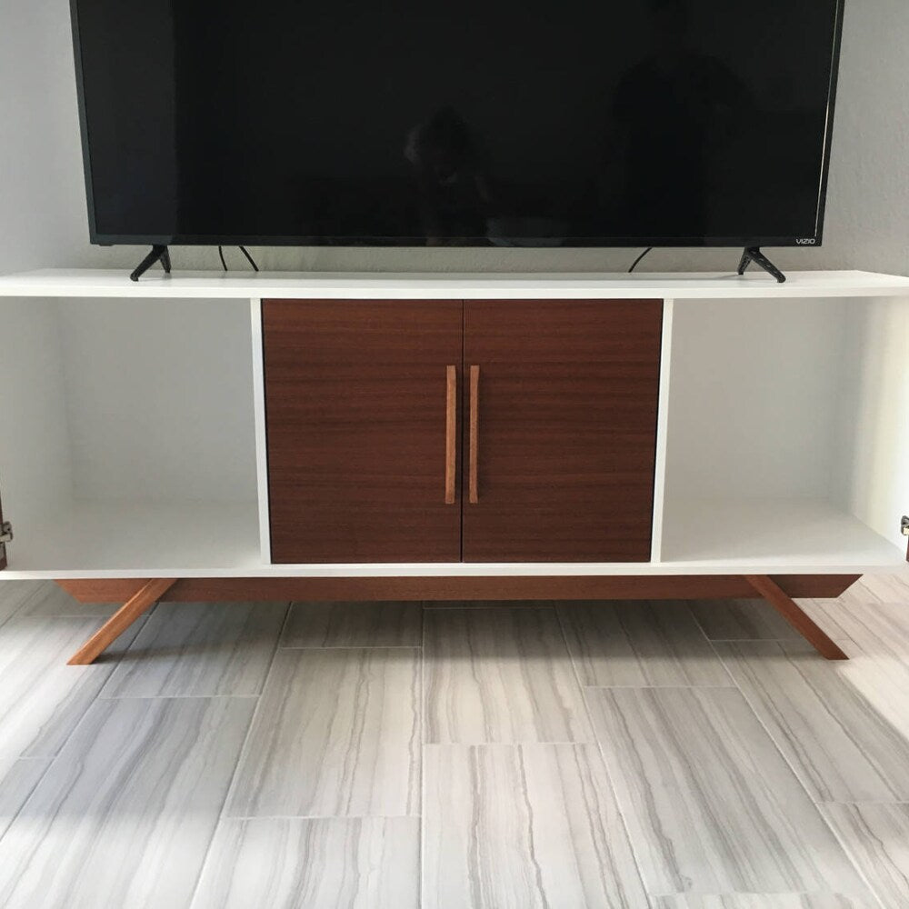 72" Bespoke Media Console - 4 Door - White & Mahogany