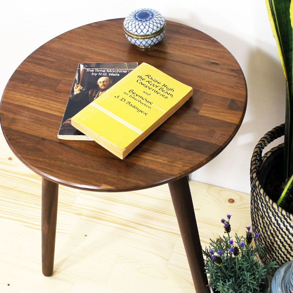 Classic Walnut Teak End / Side Table or Nightstand - Classic Mid Century Modern Eames Style Wood Boho Furniture Design