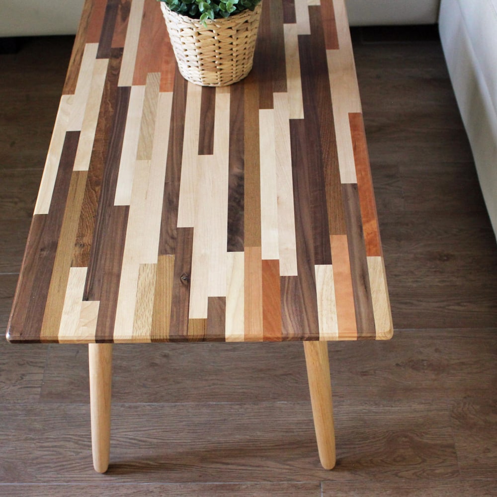 36" Mixed Wood Coffee Table - Classic Mid Century Modern Furniture Eames Style Boho Design