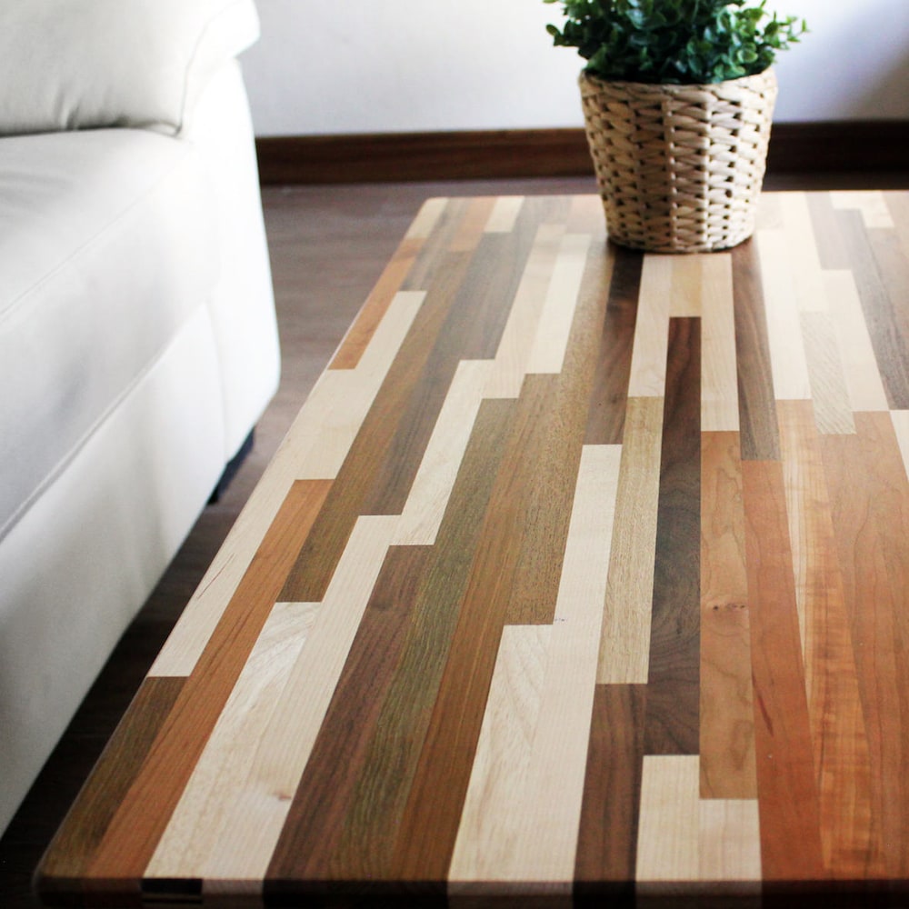 36" Mixed Wood Coffee Table - Classic Mid Century Modern Furniture Eames Style Boho Design