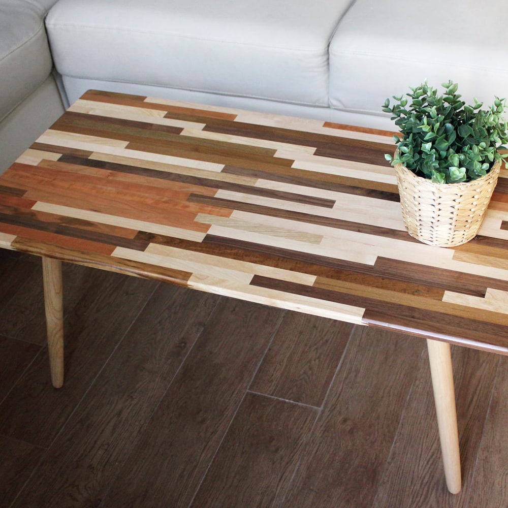 36" Mixed Wood Coffee Table - Classic Mid Century Modern Furniture Eames Style Boho Design