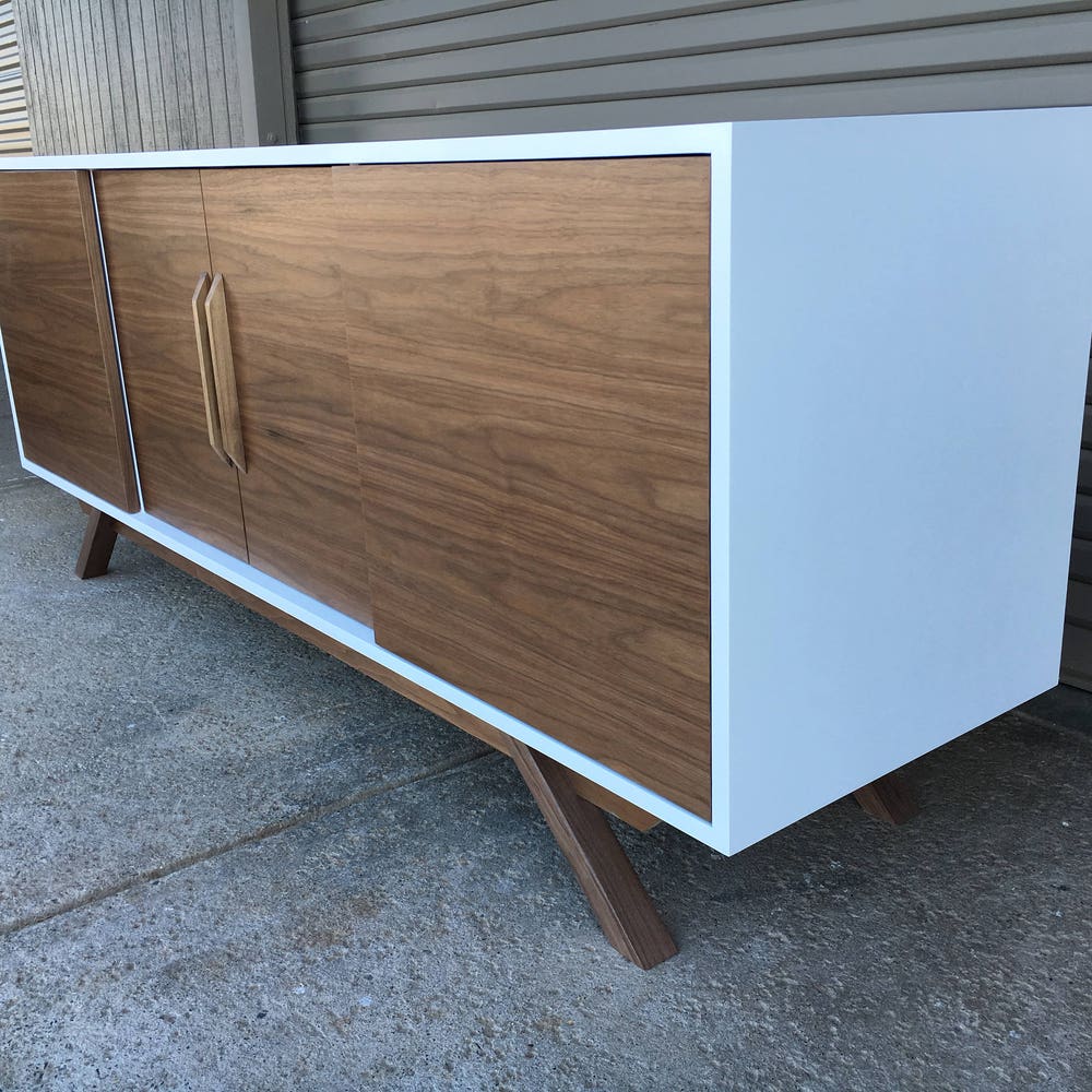 72" Bespoke Statement Credenza - 4 Doors, No Drawers - White & Walnut