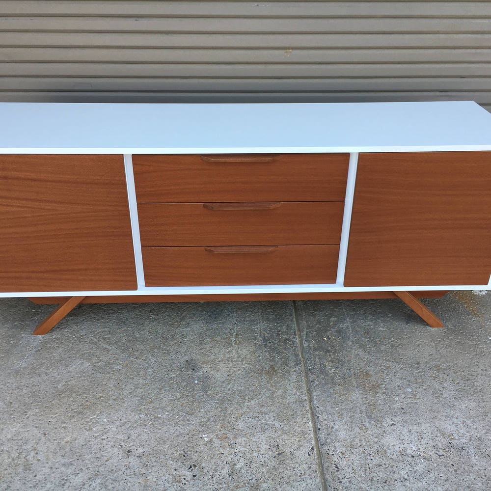 72" Bespoke Statement Credenza - 2 Door, 3 Drawer - White & Mahogany