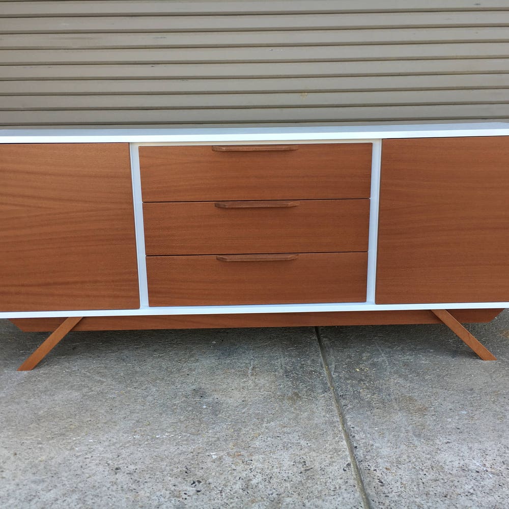 72" Bespoke Statement Credenza - 2 Door, 3 Drawer - White & Mahogany