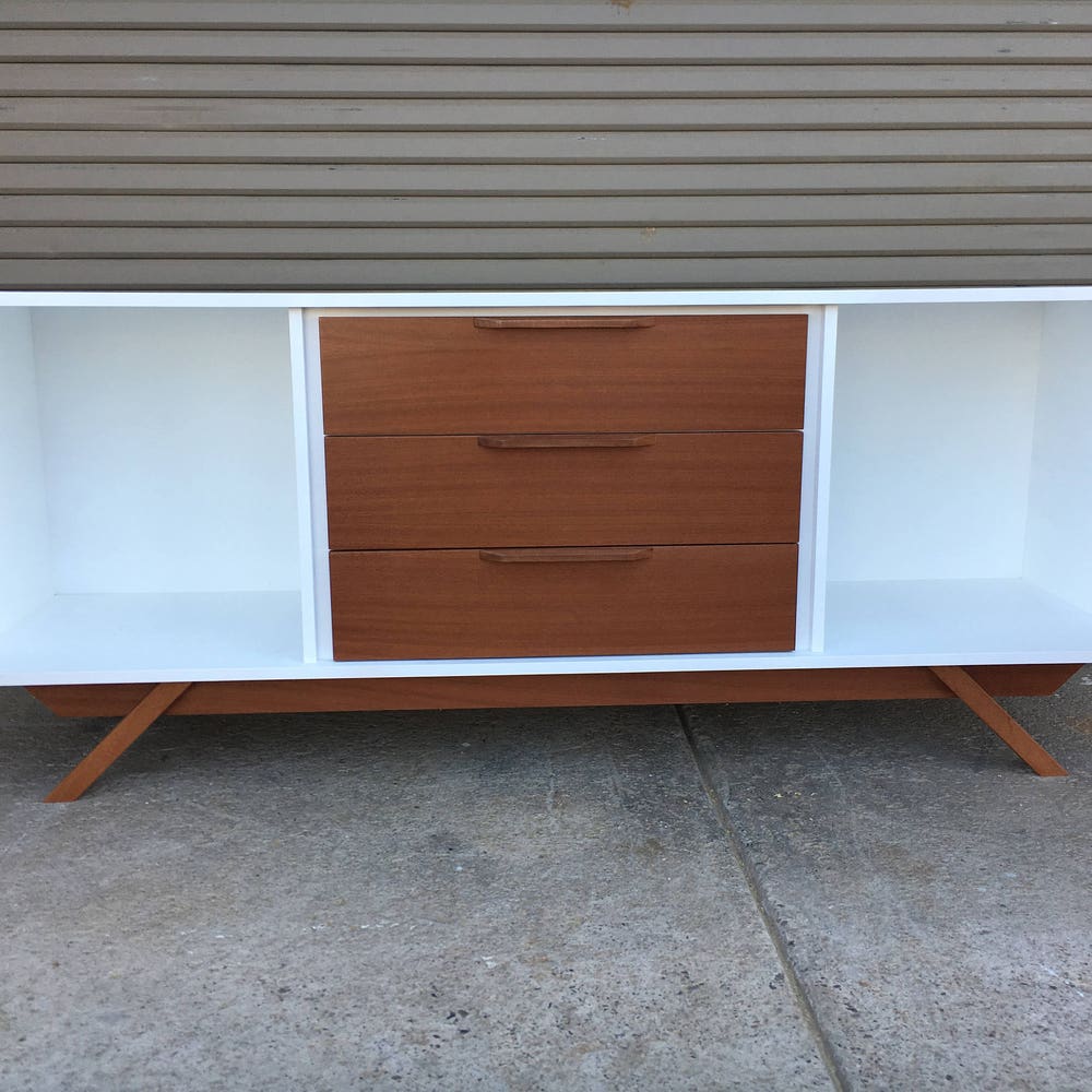 72" Bespoke Statement Credenza - 2 Door, 3 Drawer - White & Mahogany