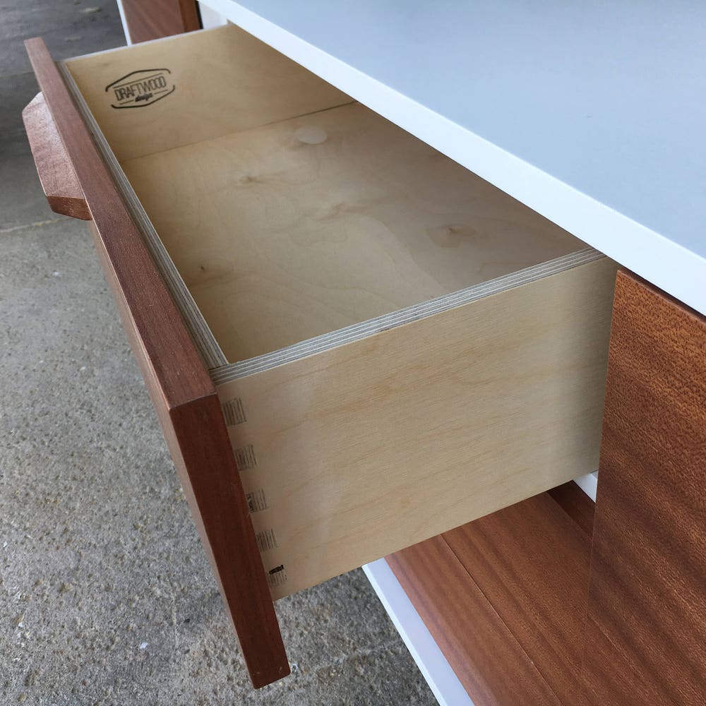 72" Bespoke Statement Credenza - 2 Door, 3 Drawer - White & Mahogany