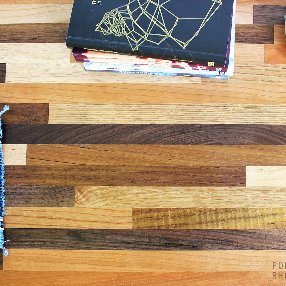 42in Mixed Wood Coffee Table Hairpin Legs Walnut - Modern Furniture Mid Century Eames Style Reclaimed Hardwood Design