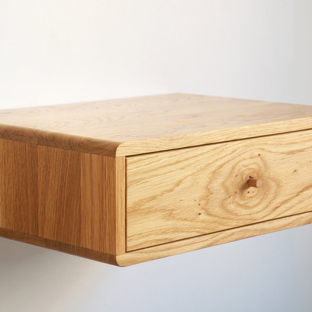 Retro oak floating nightstand with drawer | select size | single or double