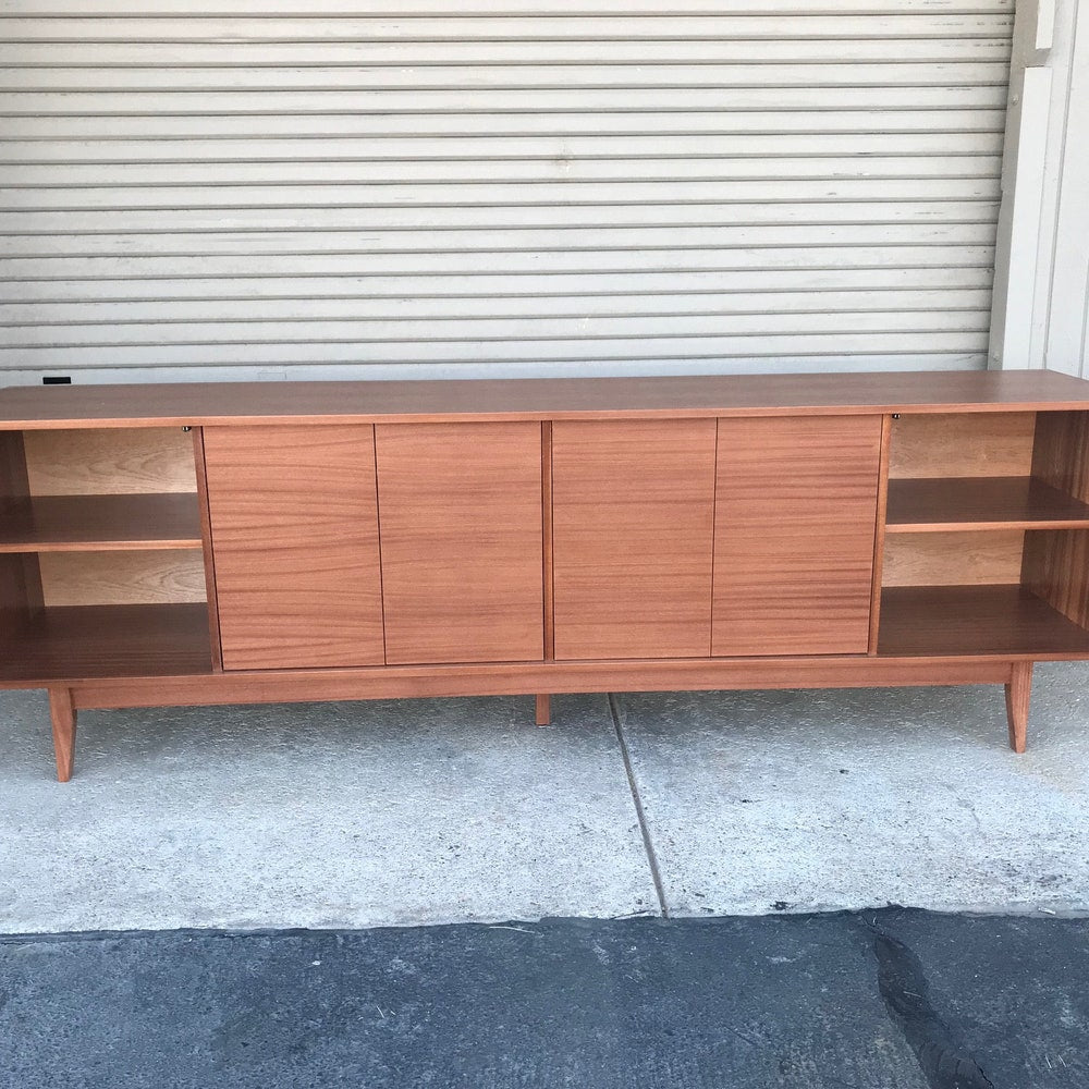 96" TV Console/ Credenza / Buffet -  Mid-Century Style in Mahogany
