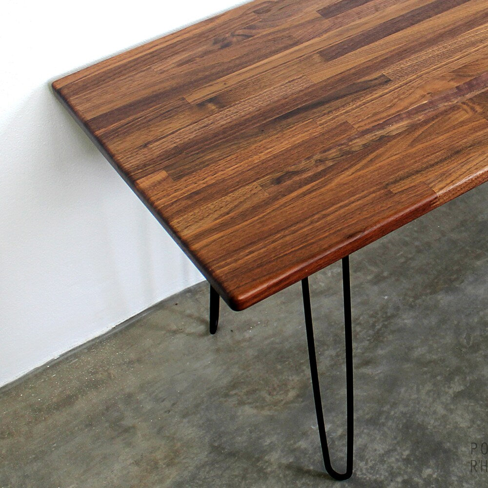 36in Walnut Teak Wood Coffee Table Hairpin Legs - Modern Furniture Mid Century Eames Style Reclaimed Hardwood Design