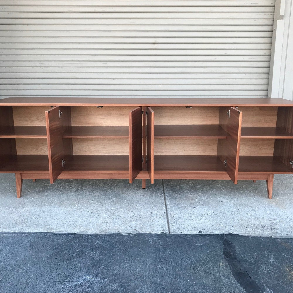 96" TV Console/ Credenza / Buffet -  Mid-Century Style in Mahogany