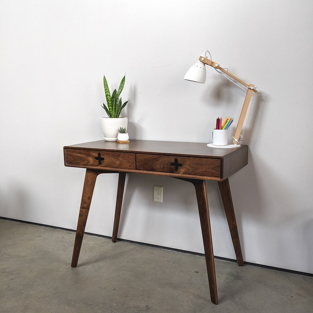DESK PLUS 40" - modern solid walnut Office Desk, Modern writing table with two drawers, 32" tall