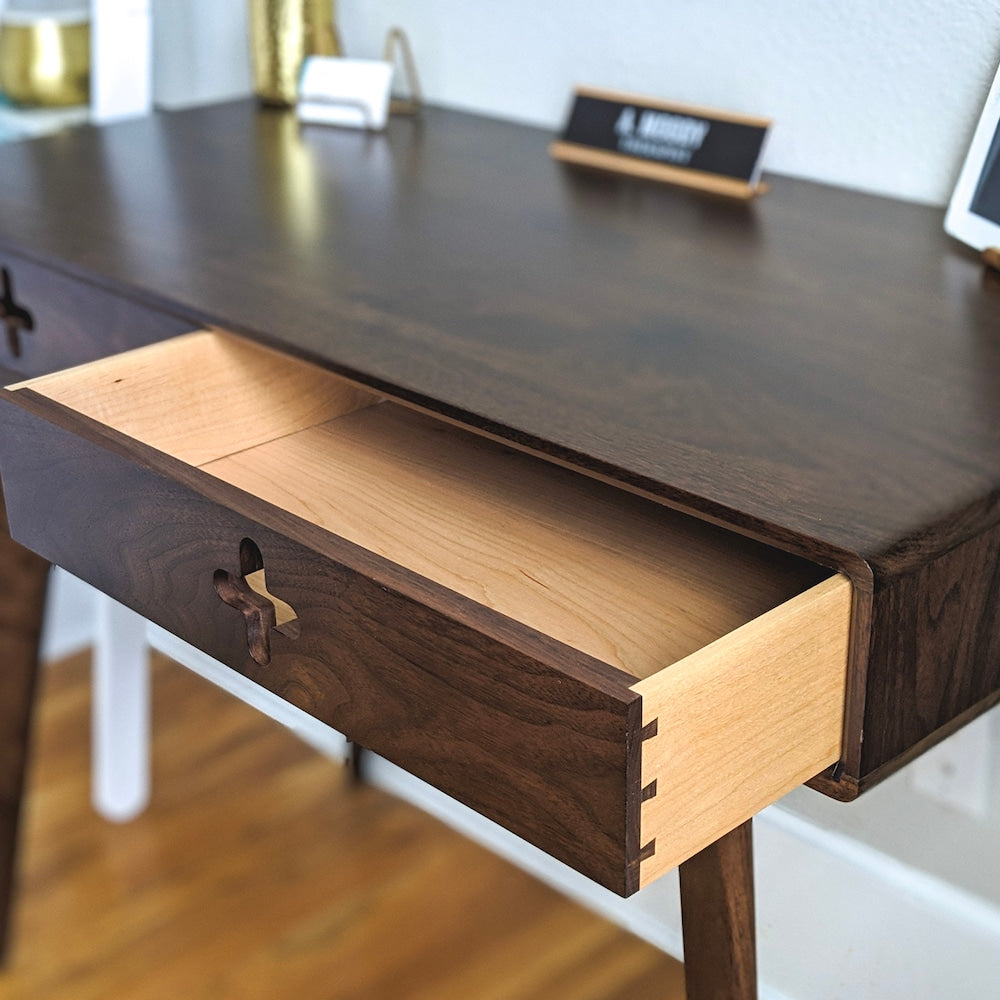 DESK PLUS 40" - modern solid walnut Office Desk, Modern writing table with two drawers, 32" tall
