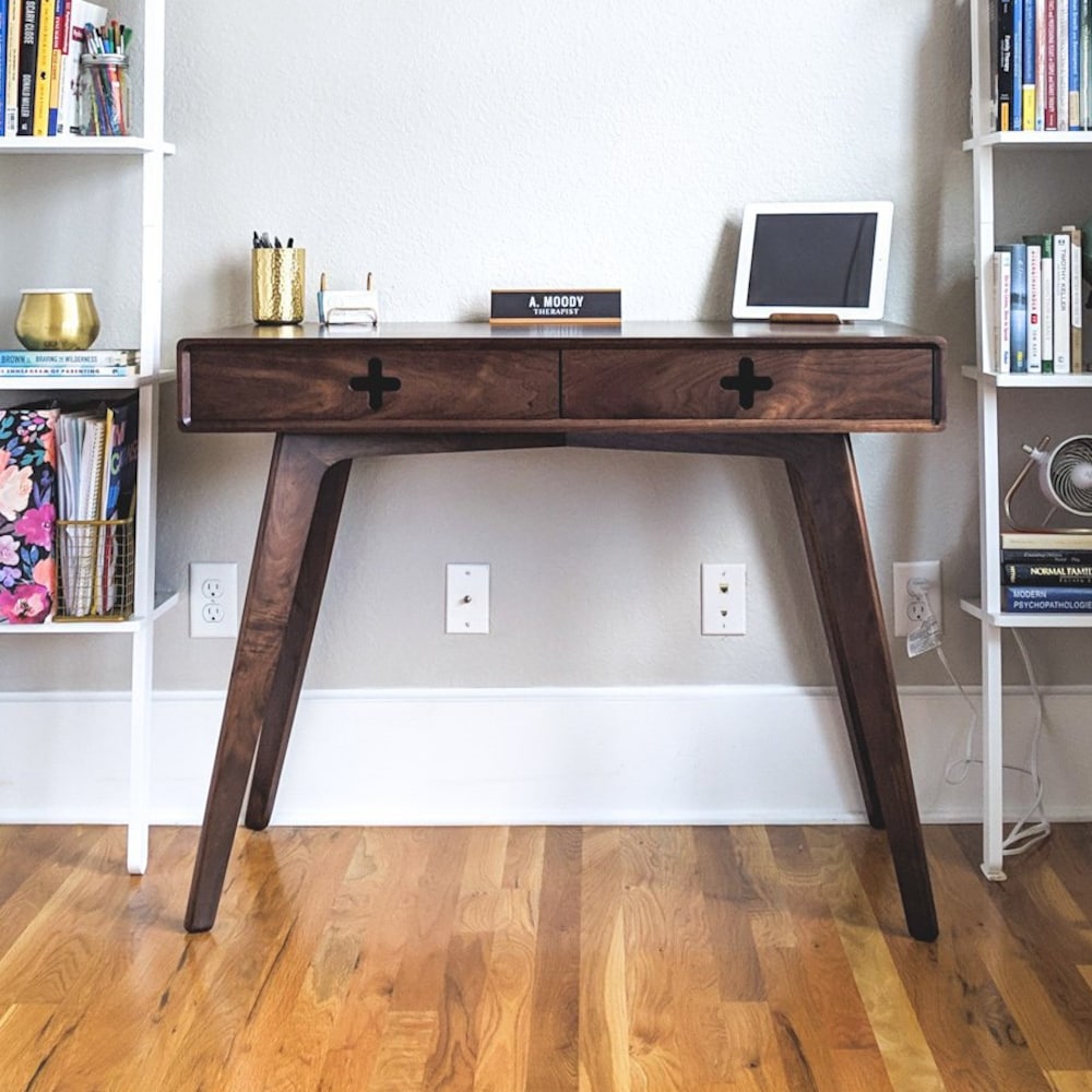 DESK PLUS 40" - modern solid walnut Office Desk, Modern writing table with two drawers, 32" tall