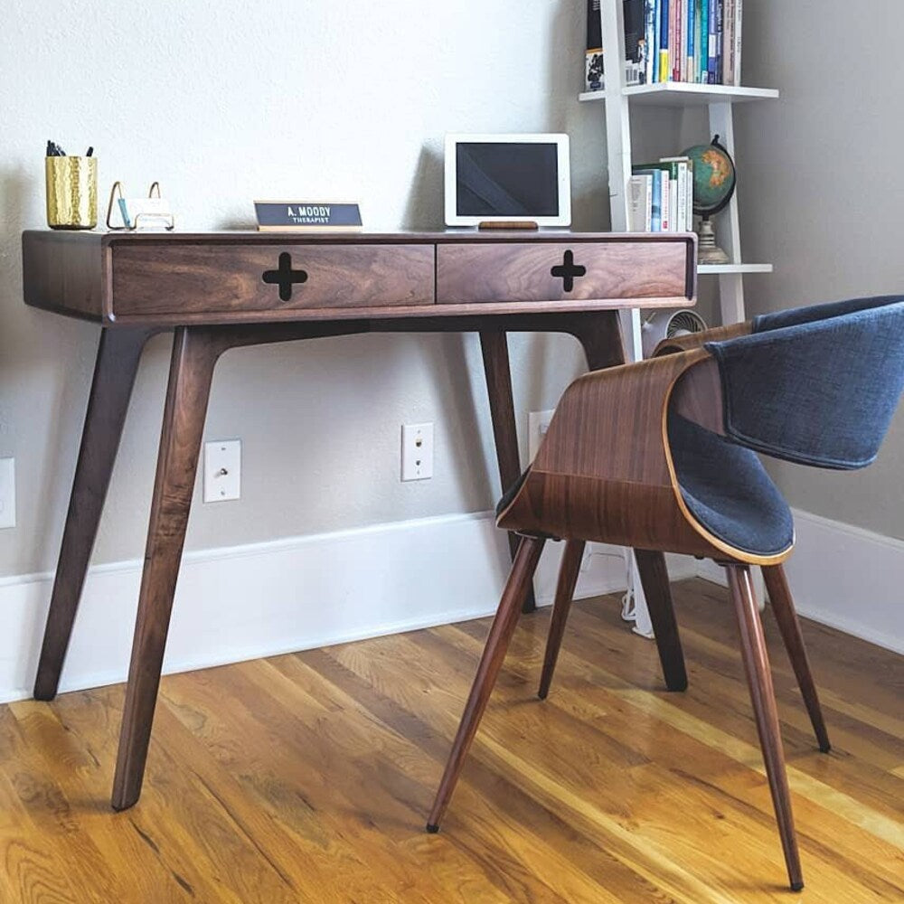 DESK PLUS 40" - modern solid walnut Office Desk, Modern writing table with two drawers, 32" tall