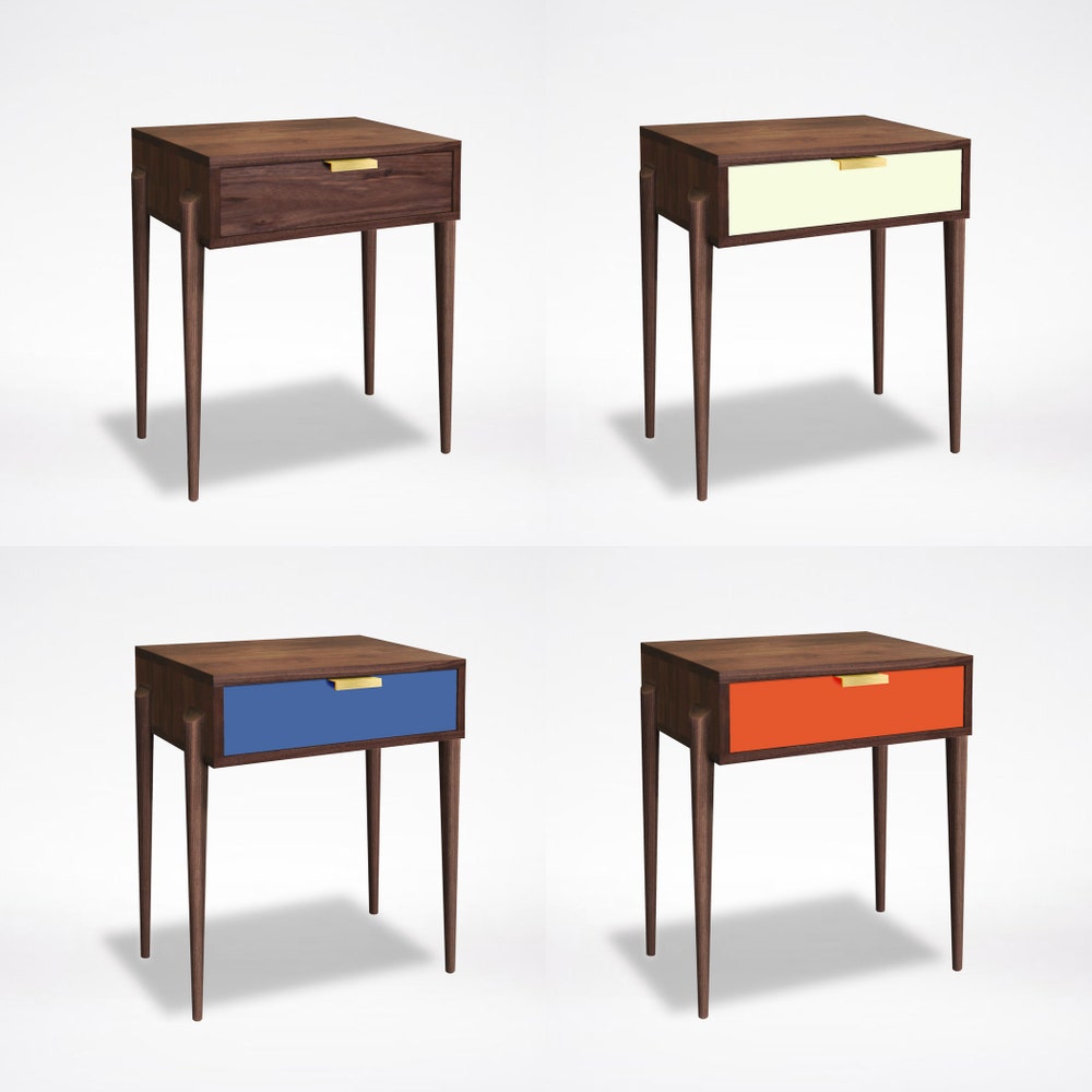 Apollo Side Table & Colorful Drawer Options, Handmade Wood Mid Century Modern - Oak, Cherry, Walnut or Maple, Retro Style, Bedroom Furniture