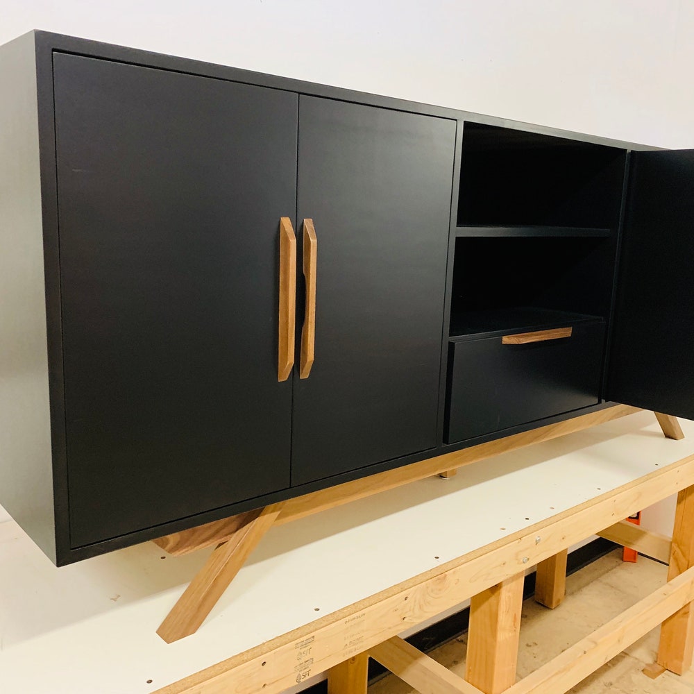 72" Bespoke Media Console - 4 Doors, 1 Drawer - Black & Walnut
