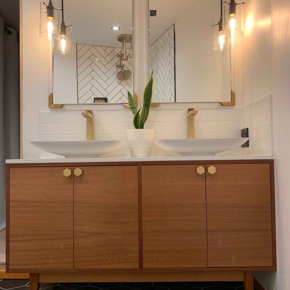 60" Mid Century Bathroom Vanity Cabinet - Dual Sink, 4 Door, No Drawers - Customize to Your Unique Style - For  Home Build or Remodel