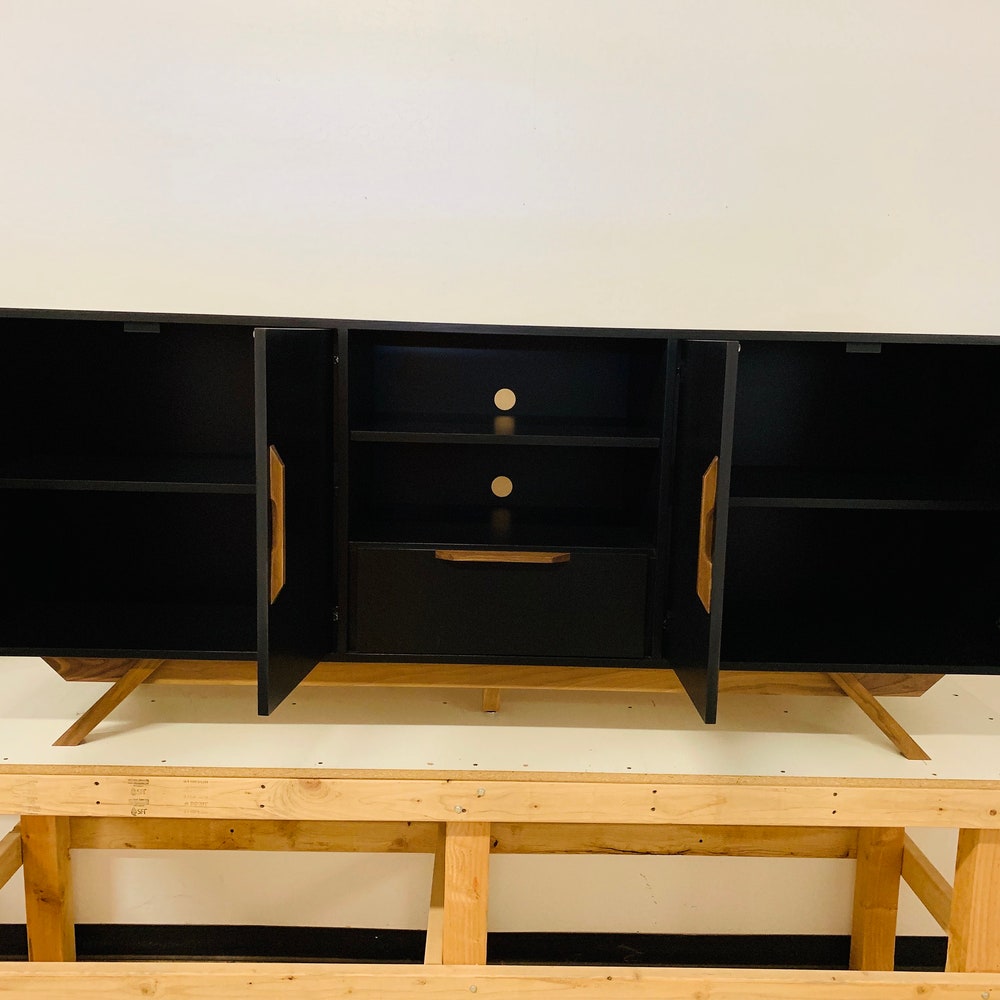 72" Bespoke Media Console - 4 Doors, 1 Drawer - Black & Walnut