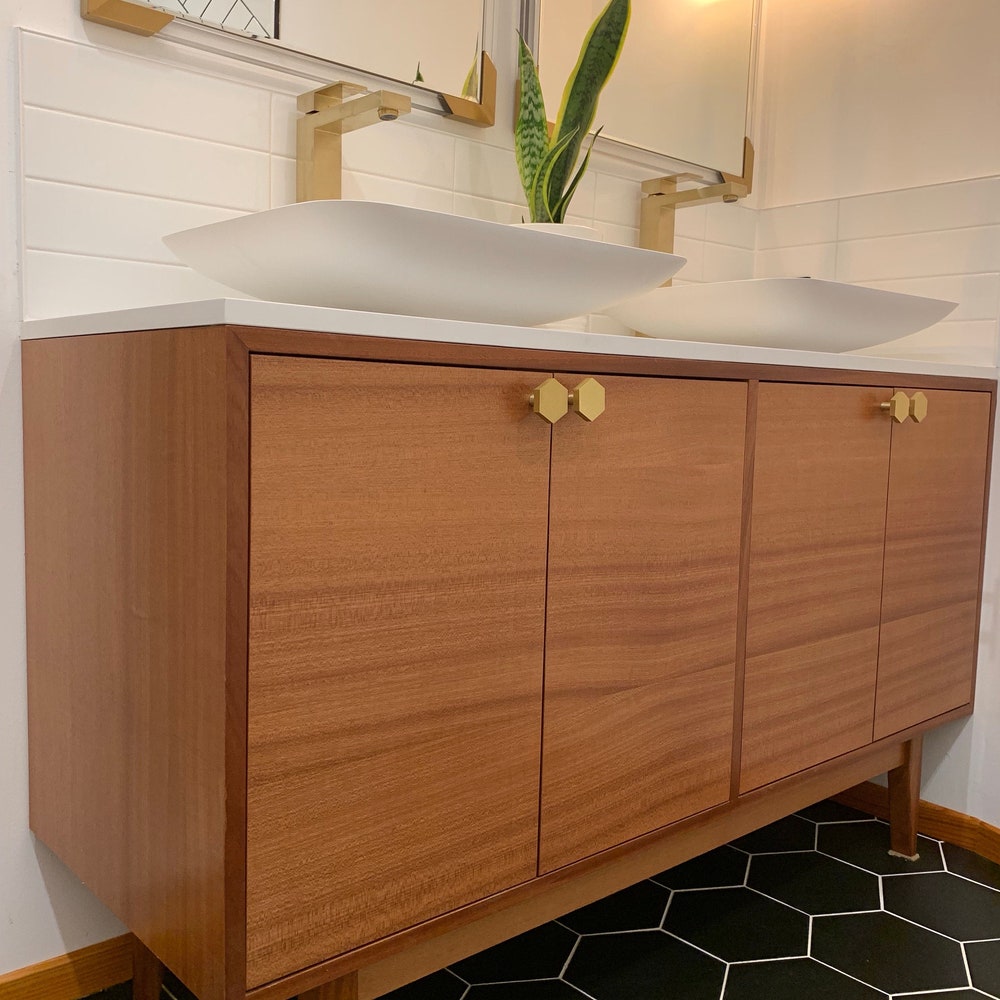 60" Mid Century Bathroom Vanity Cabinet - Dual Sink, 4 Door, No Drawers - Customize to Your Unique Style - For  Home Build or Remodel