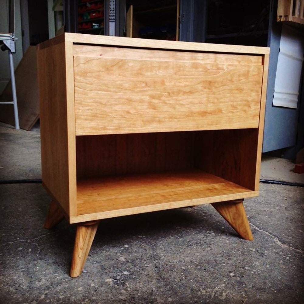 Cube Side Table - Midcentury Modern Side Table - Solid Wood Side Table with Drawer - Maple, Cherry, Oak, Walnut Side Table