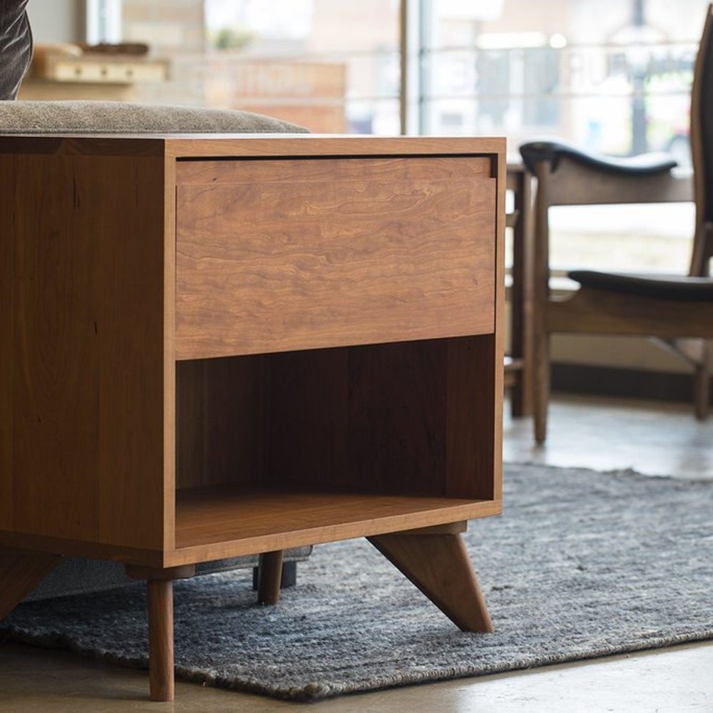 Cube Side Table - Midcentury Modern Side Table - Solid Wood Side Table with Drawer - Maple, Cherry, Oak, Walnut Side Table