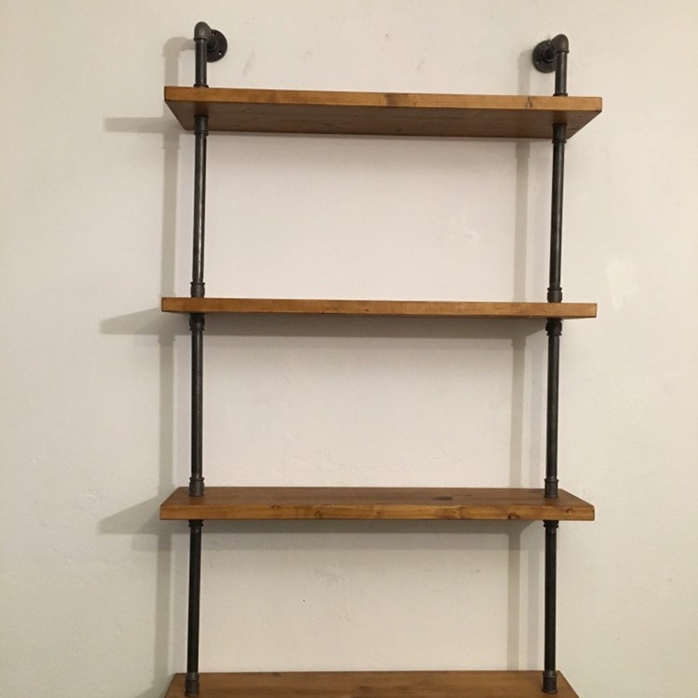 Rustic Wood And Industrial Pipe Wall Shelf Unit For Kitchen Or Bathroom Storage