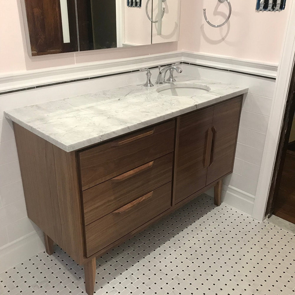 42" Bespoke Bathroom Vanity Cabinet - Right Offset Single Sink, 2 Doors, 3 Drawers - Customize to Your Unique Style