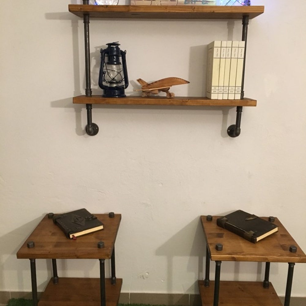 Rustic Wood And Industrial Pipe Wall Shelf Unit For Kitchen Or Bathroom Storage