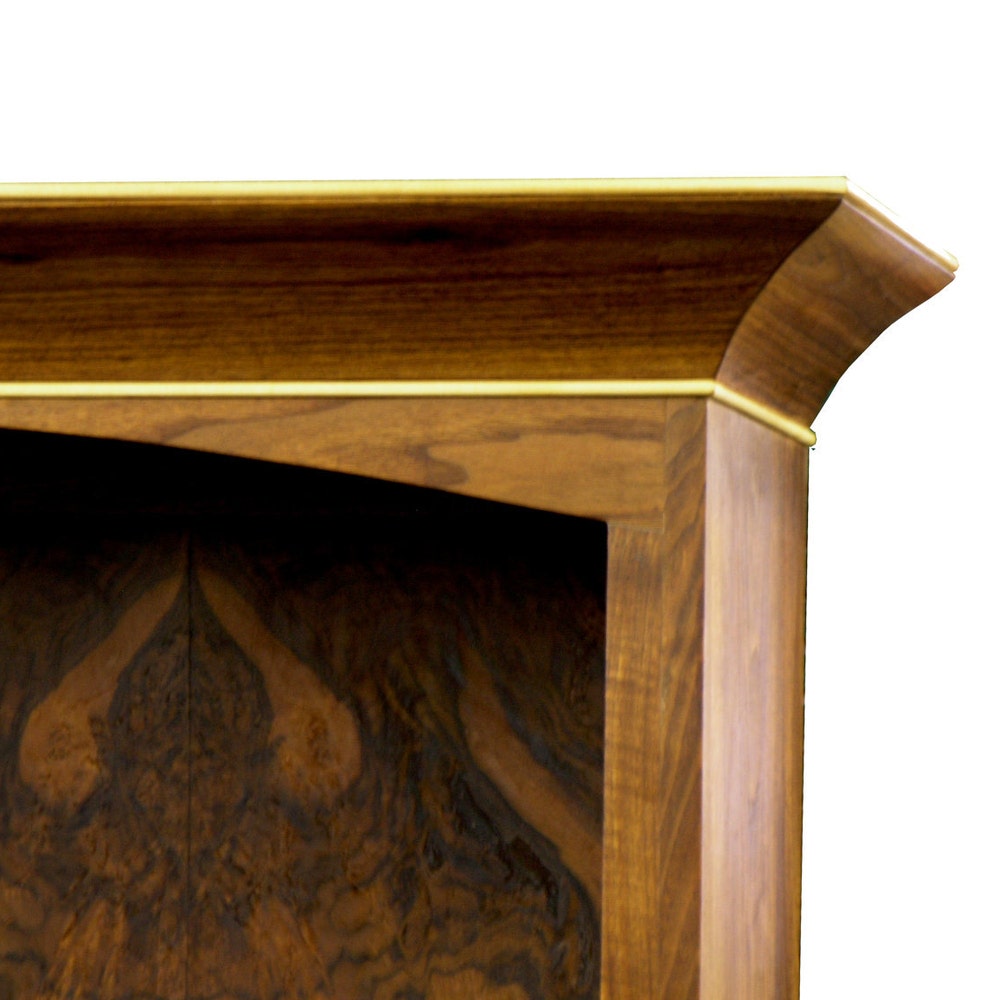 Walnut Wood Open Shelf Bookcase, Burl Inlay, Wooden Shelves