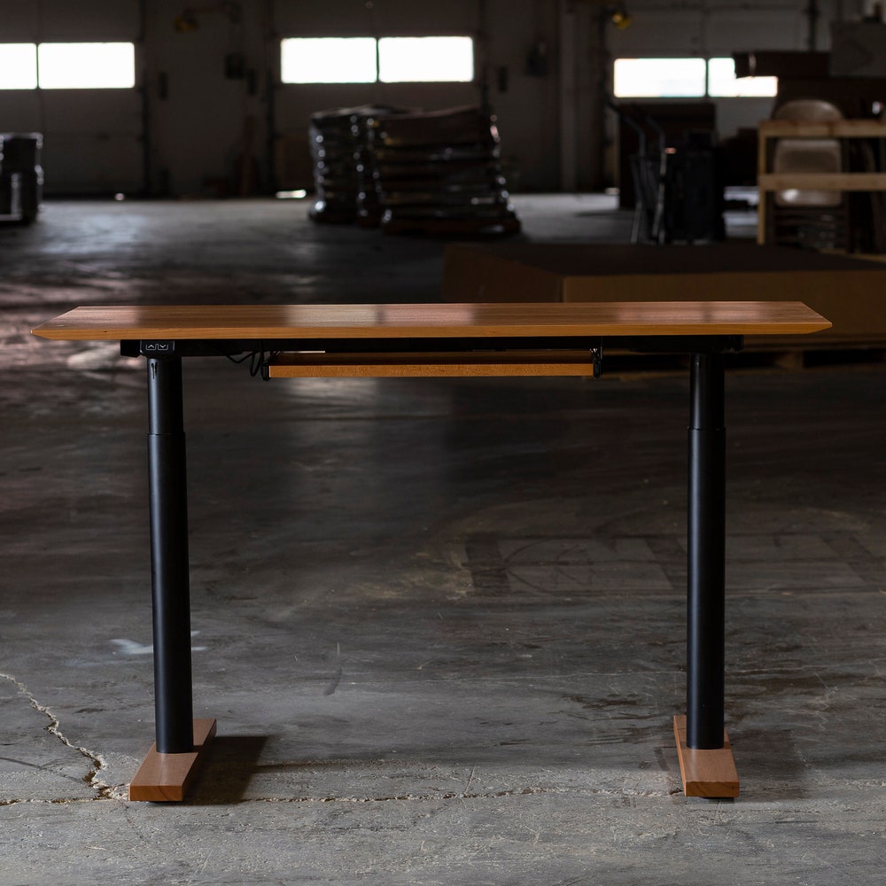 Solid Wood Sit Stand Desk Adjustable Desk, Standing Desks, Home Office, Walnut, Cherry, Oak or Maple