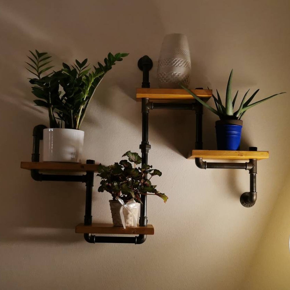 Floating shelf decor, Living room shelf decor, Round Retro Style Wall Shelf, Metal wall shelf, Storage organizer shelf, Metal Wood Shelving