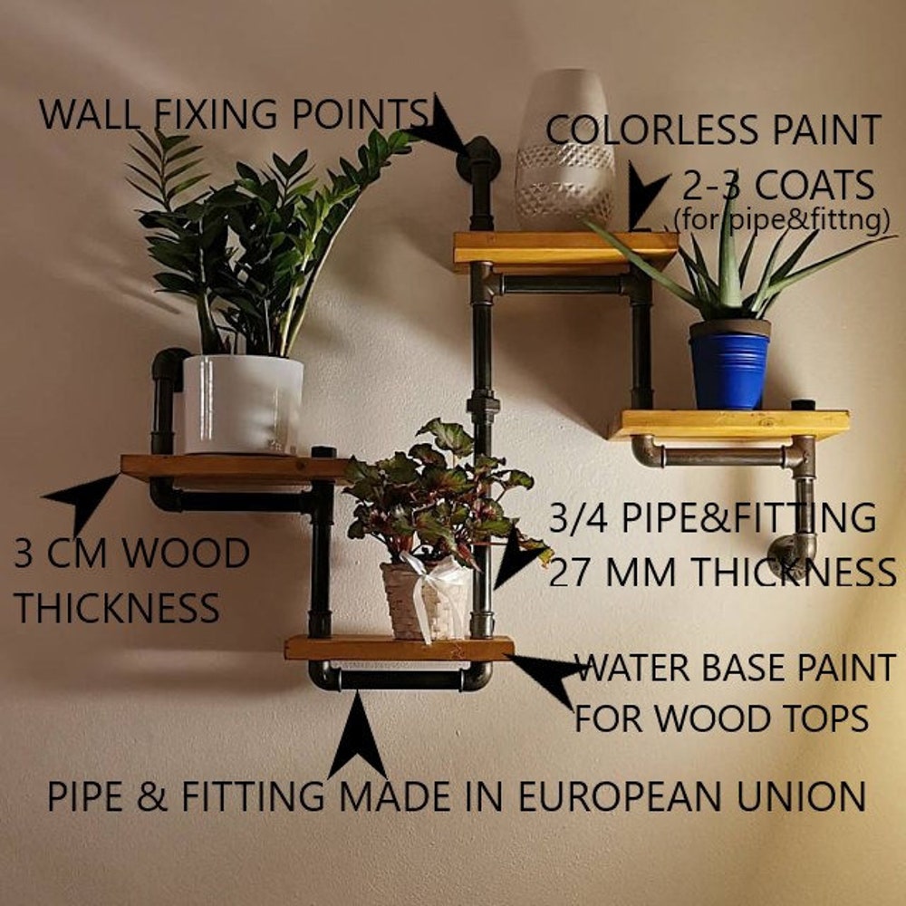 Retro Industrial Floating Wall Shelf With Metal Pipe Frame And Wooden Display Tiers