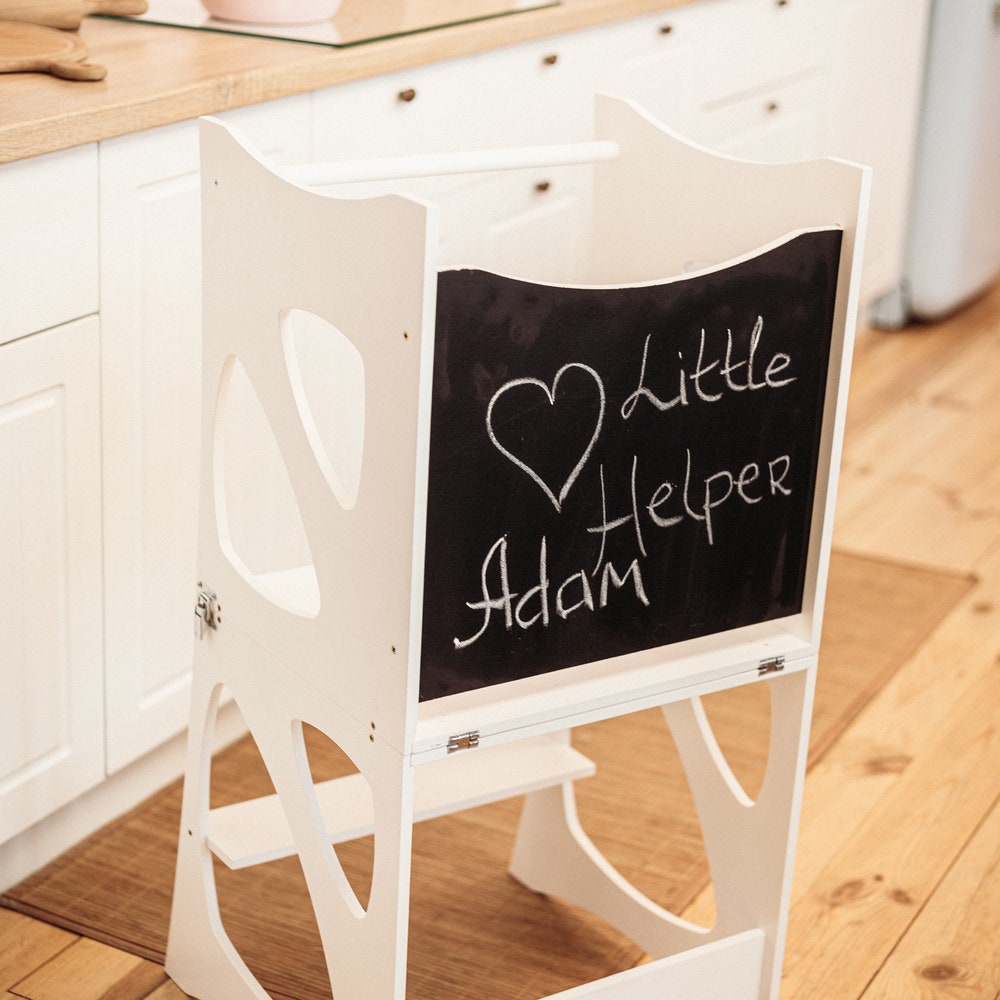 White Montessori helper tower - Table & Chair, Kitchen step stool, Learning table Montessori furniture Mothers helper Montessori classroom