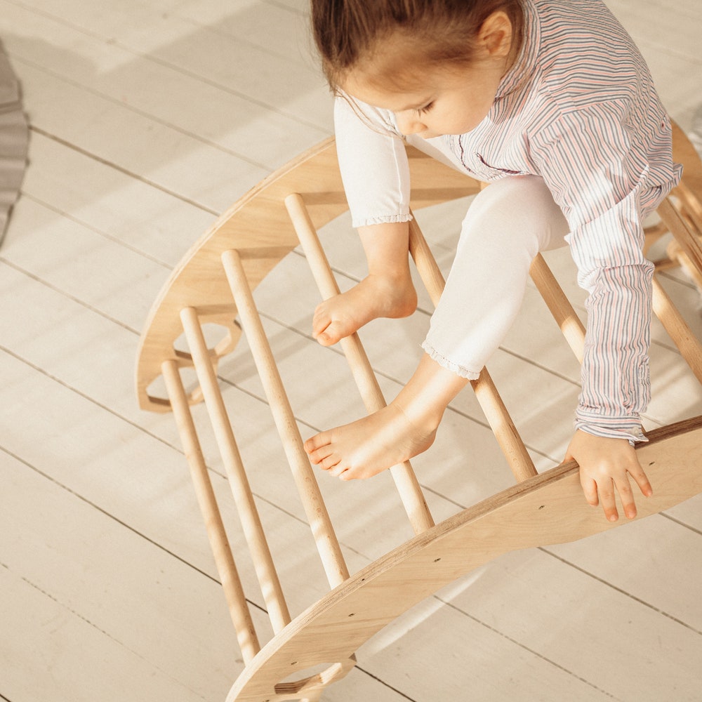 Set of three items: TWO LARGE Climbing Arch + Ramp, Montessori furniture, Baby wood Gym, Toddler climber Balance board Waldorf kids ladder