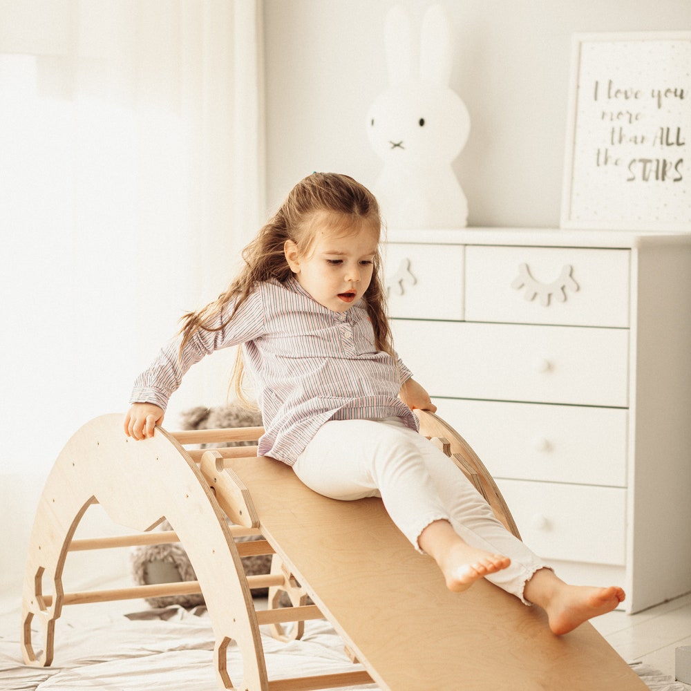 Set of three items: TWO LARGE Climbing Arch + Ramp, Montessori furniture, Baby wood Gym, Toddler climber Balance board Waldorf kids ladder
