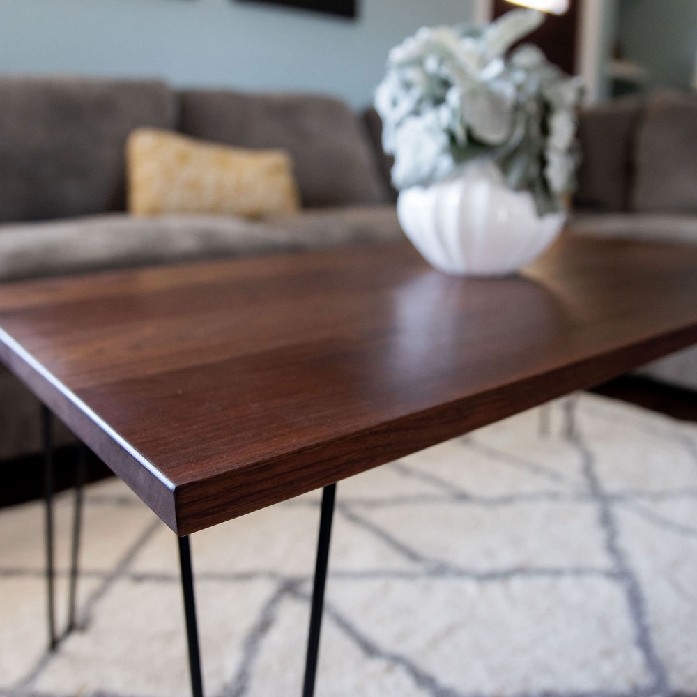 Walnut Coffee Table, Modern Coffee Table, Coffee Table With Metal Legs, Farmhouse Coffee Table, Cocktail Table, Rustic Coffee Table