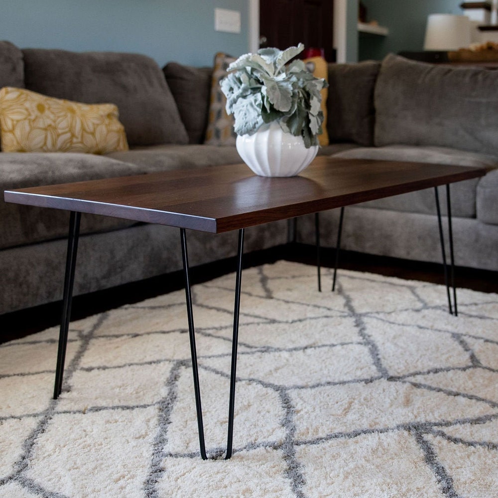 Walnut Coffee Table, Modern Coffee Table, Coffee Table With Metal Legs, Farmhouse Coffee Table, Cocktail Table, Rustic Coffee Table