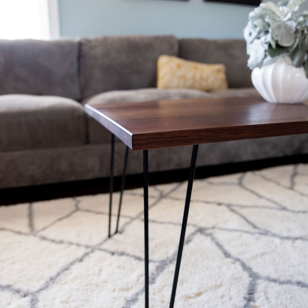 Walnut Coffee Table, Modern Coffee Table, Coffee Table With Metal Legs, Farmhouse Coffee Table, Cocktail Table, Rustic Coffee Table