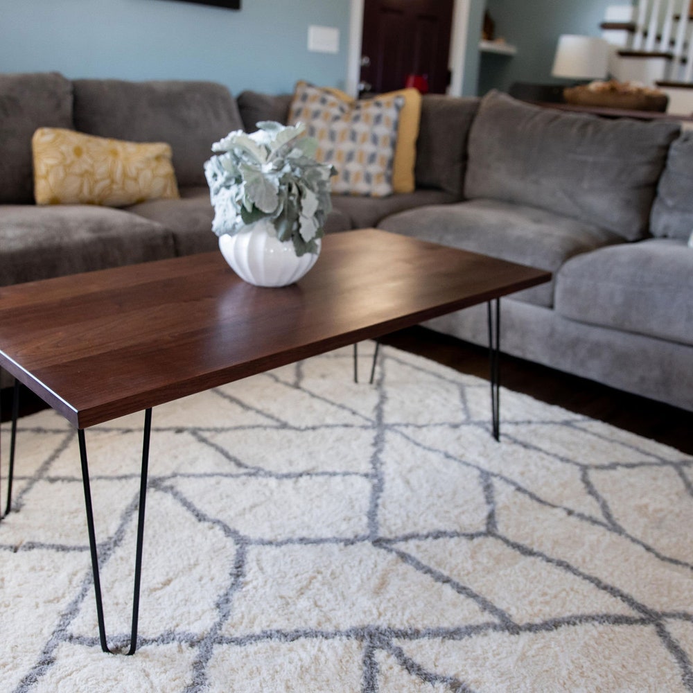 Walnut Coffee Table, Modern Coffee Table, Coffee Table With Metal Legs, Farmhouse Coffee Table, Cocktail Table, Rustic Coffee Table