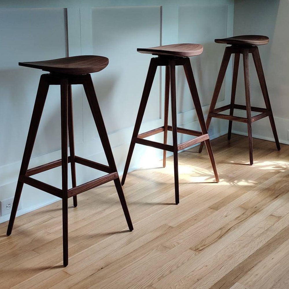 CALYX Cupped Seat Stool | Minimalist Mid Century Modern | Swiveling Bar Stool | Counter Height Stool | Modern Kitchen Chair | No Back Stool