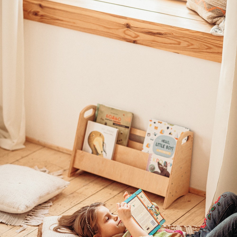 Small book shelf for toddlers, Kids bookshelf, Boho furniture, Montessori furniture, Nursery shelf decor, Wooden bookcase