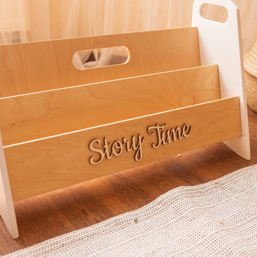 Bookshelf for kids - Wood Toddler Bookcase, Modern bookshelf, Boho nursery decor Book stand Montessori furniture Wooden shelf