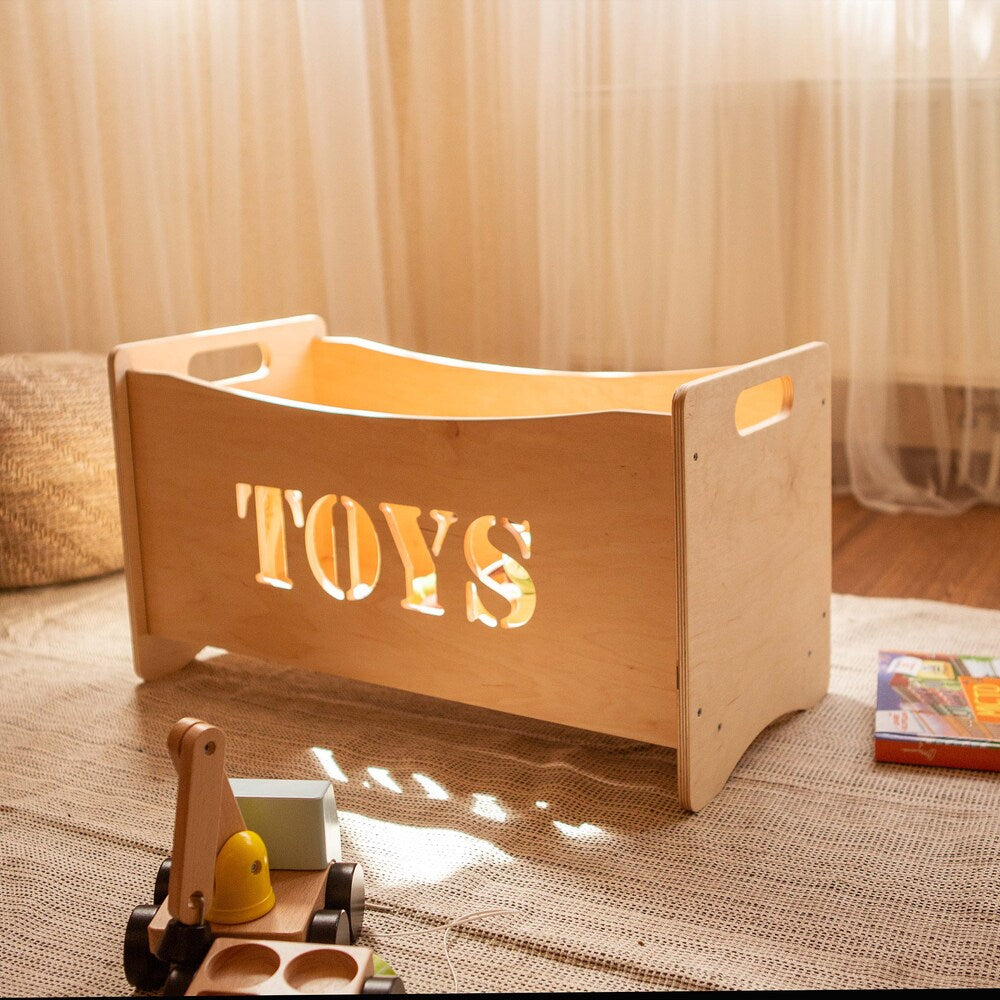 Wooden toy box for toddler playroom, Storage basket for baby nursery, Montessori furniture, Toys organizer, Boxes for toys