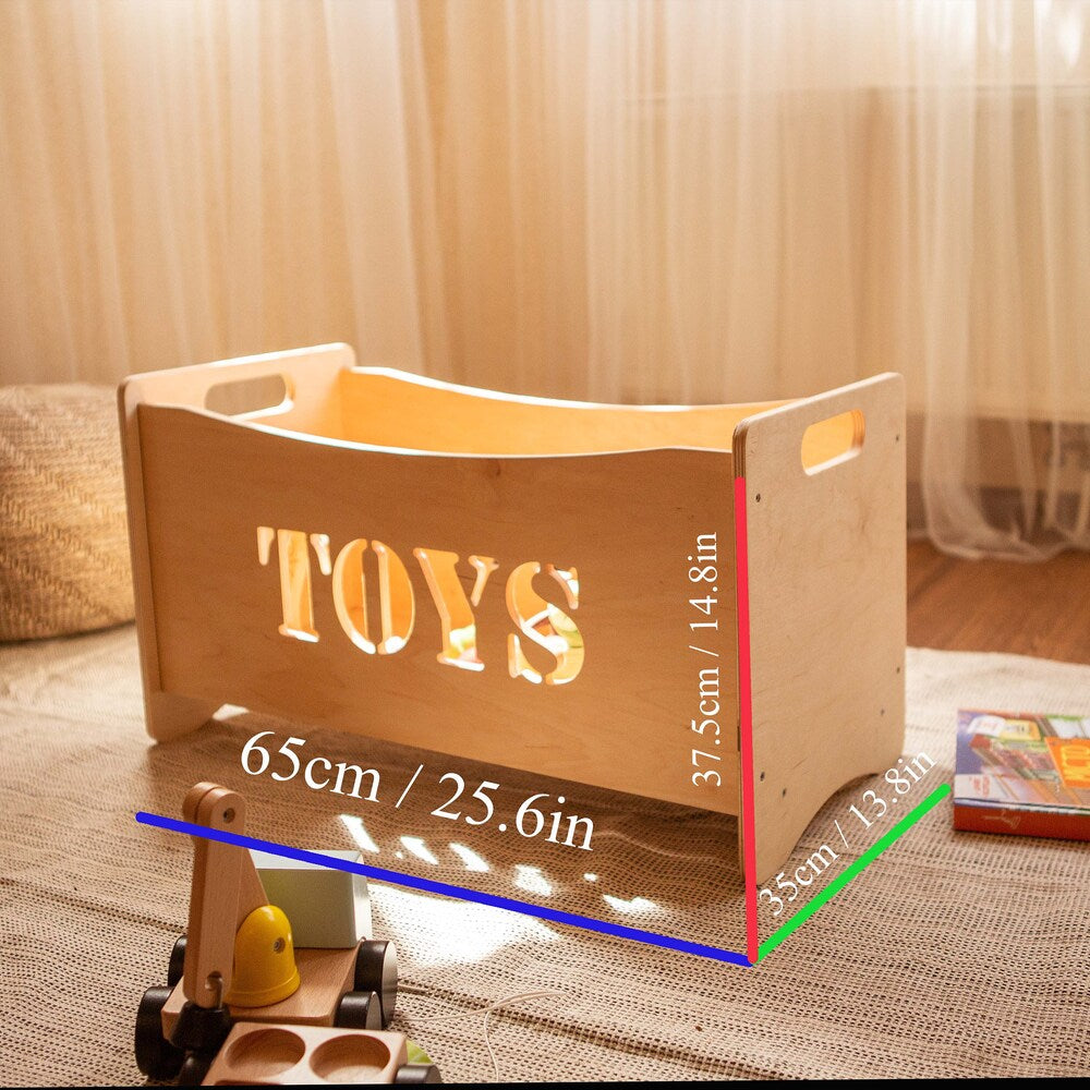 Wooden toy box for toddler playroom, Storage basket for baby nursery, Montessori furniture, Toys organizer, Boxes for toys