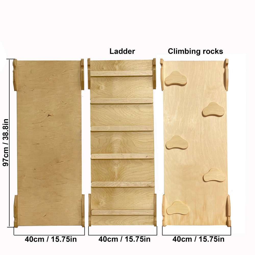 Climbing Set of 3 items for Toddler - Foldable Triangle + Arch + Ramp, Montessori furniture, Wood baby play gym, Indoor playground